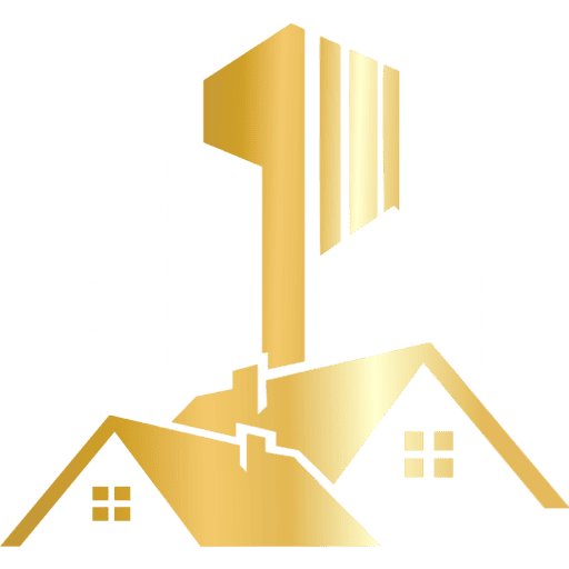 Modern skyscraper and residential houses representing construction and innovation.