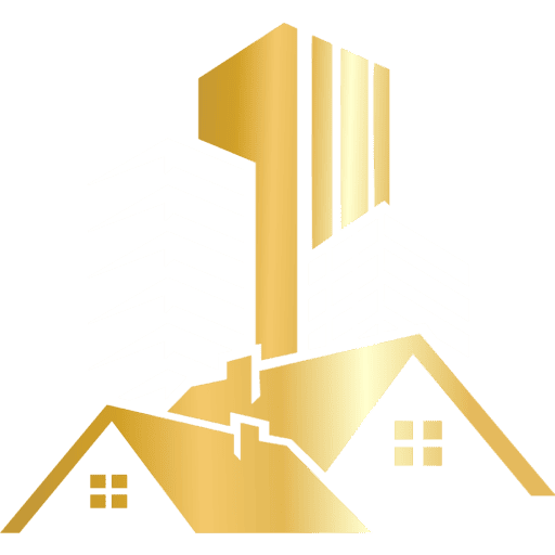 Modern skyscraper and residential houses representing construction and innovation.